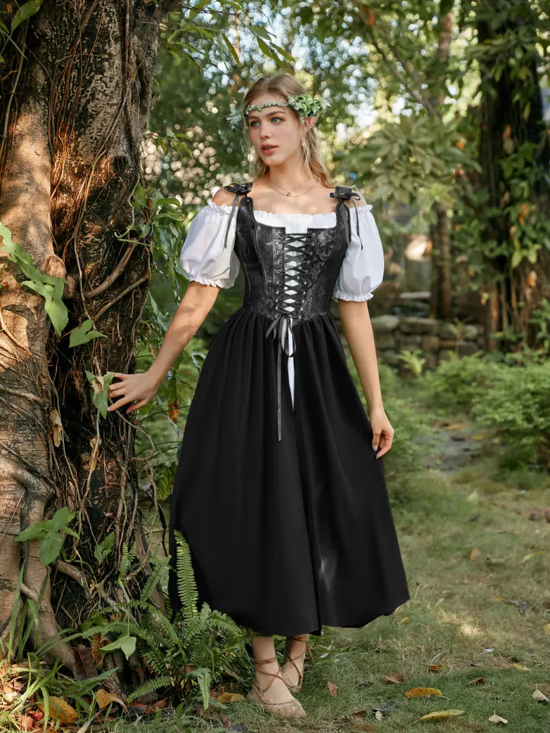 Renaissance Off Shoulder Dress+Boned Pocket Overdress - Image 4