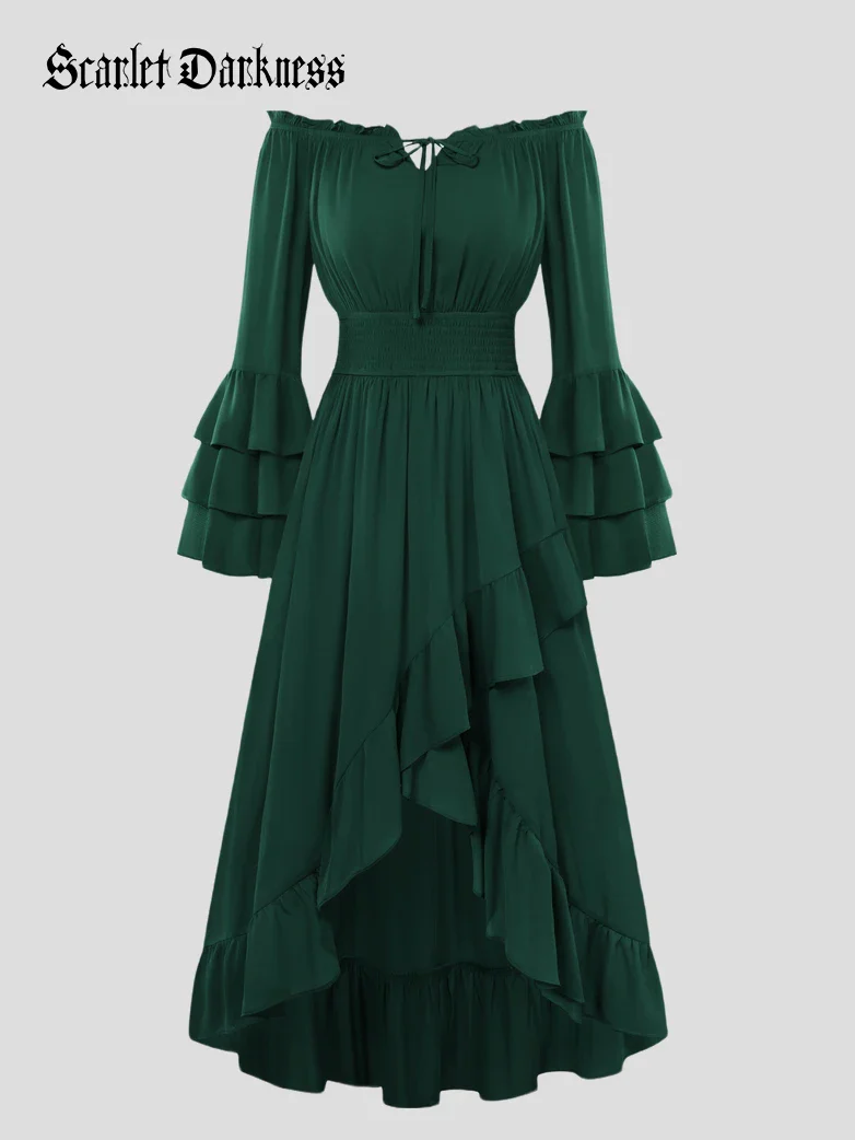 Women Renaissance Off Shoulder High-Lo Pocket Dress - Image 10