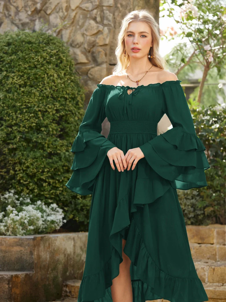 Women Renaissance Off Shoulder High-Lo Pocket Dress - Image 11