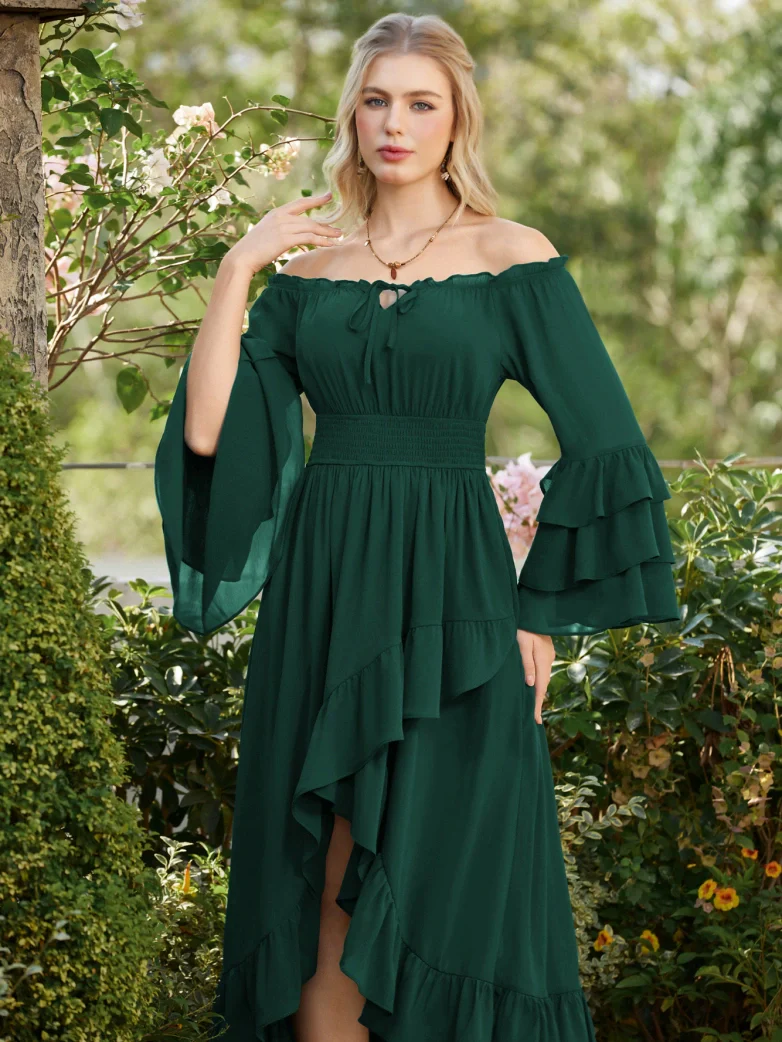 Women Renaissance Off Shoulder High-Lo Pocket Dress - Image 12