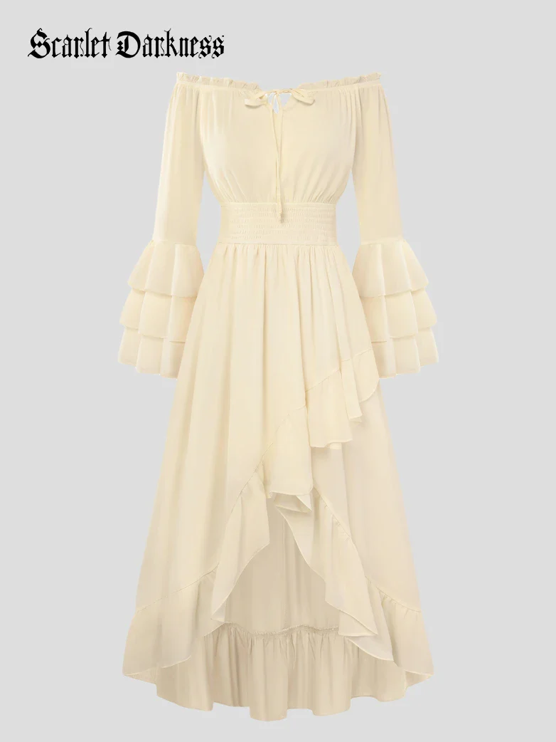 Women Renaissance Off Shoulder High-Lo Pocket Dress - Image 5