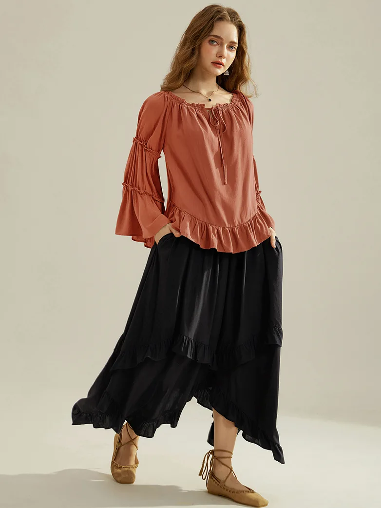 Renaissance Off Shoulder Bell Sleeve Peasant Tops - Image 19