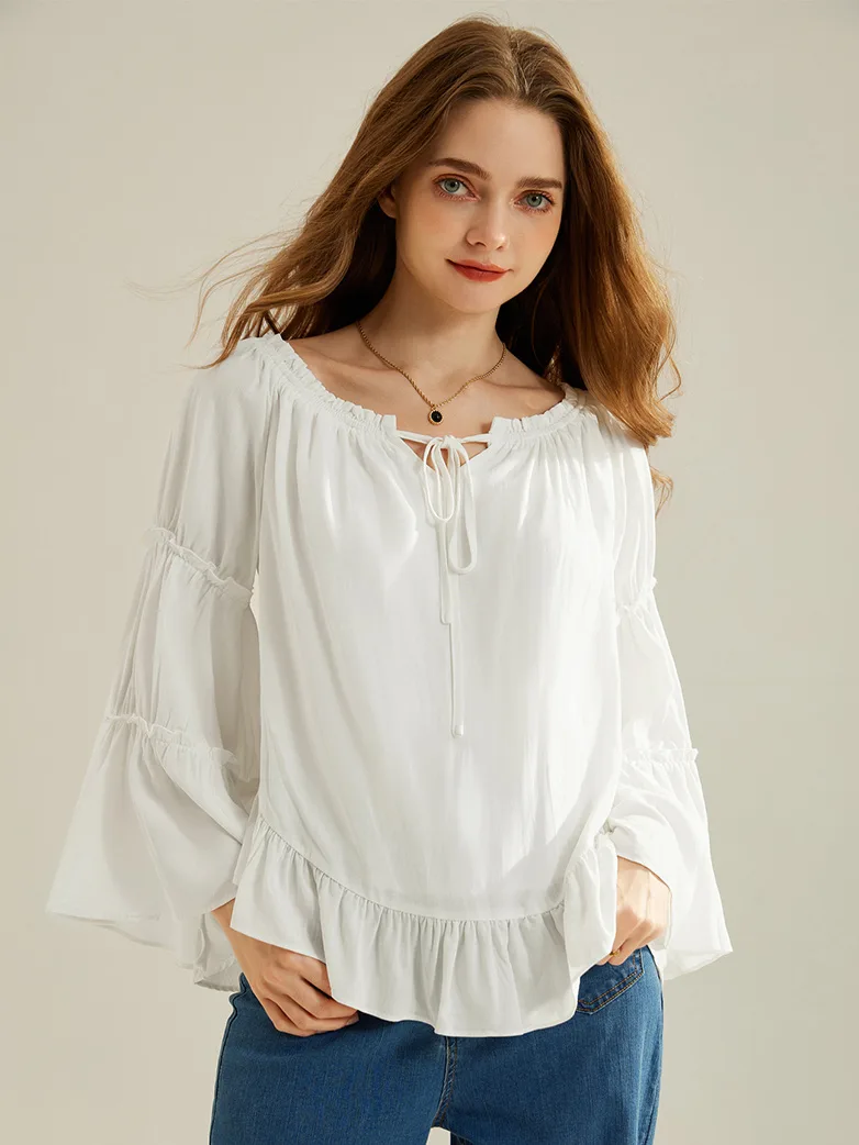 Renaissance Off Shoulder Bell Sleeve Peasant Tops - Image 2