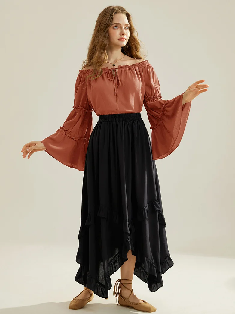 Renaissance Off Shoulder Bell Sleeve Peasant Tops - Image 20