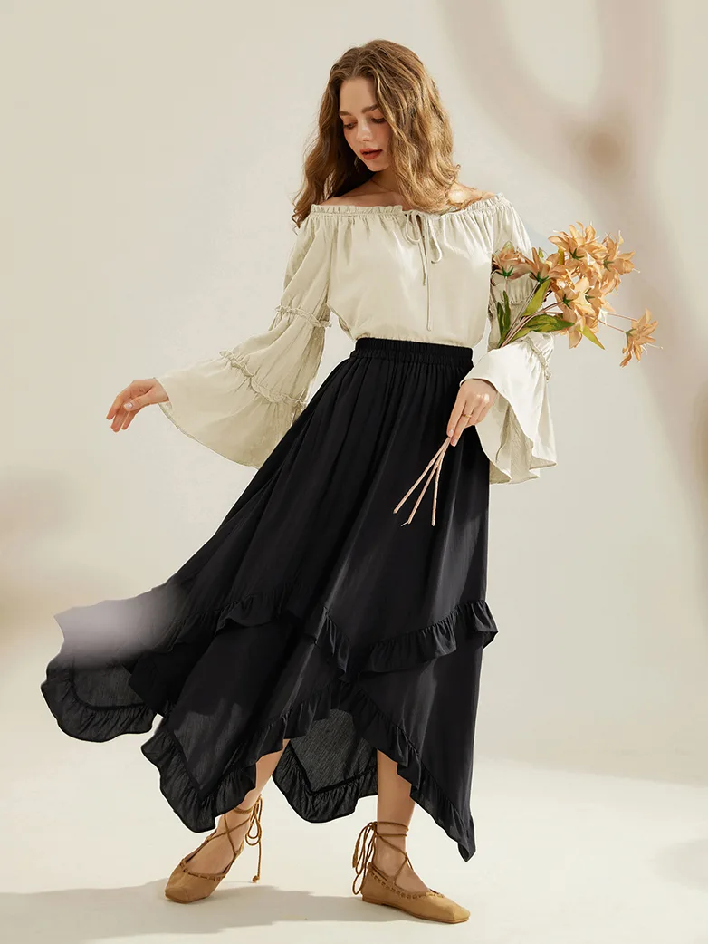 Renaissance Off Shoulder Bell Sleeve Peasant Tops - Image 25