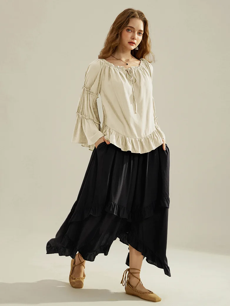 Renaissance Off Shoulder Bell Sleeve Peasant Tops - Image 26