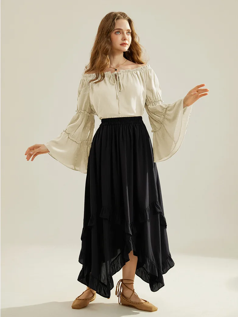 Renaissance Off Shoulder Bell Sleeve Peasant Tops - Image 27