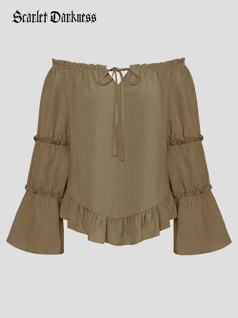 Renaissance Off Shoulder Bell Sleeve Peasant Tops - Image 29