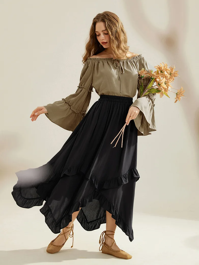 Renaissance Off Shoulder Bell Sleeve Peasant Tops - Image 31