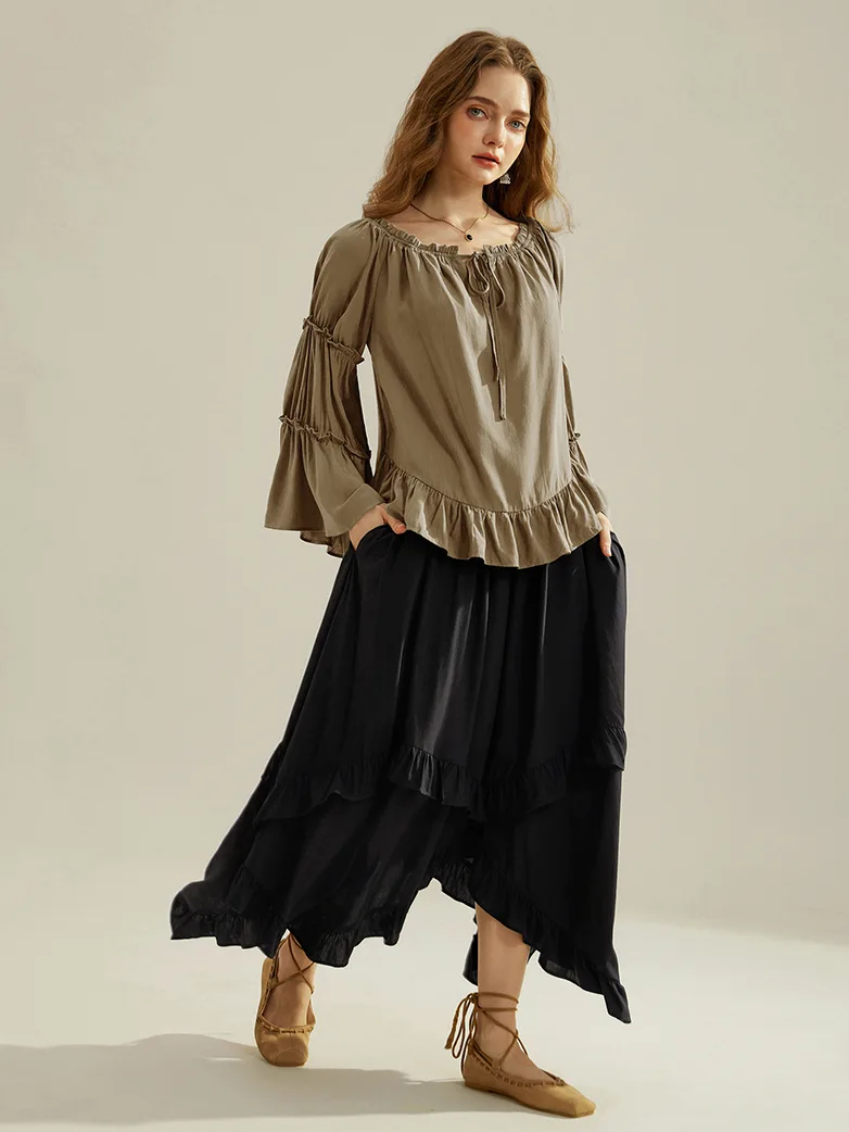 Renaissance Off Shoulder Bell Sleeve Peasant Tops - Image 32