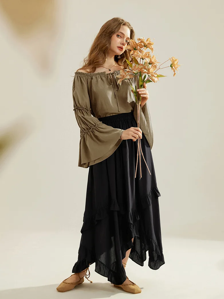 Renaissance Off Shoulder Bell Sleeve Peasant Tops - Image 33