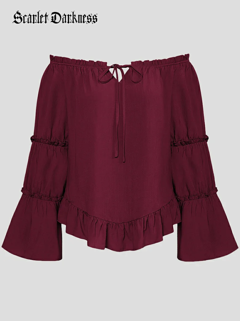 Renaissance Off Shoulder Bell Sleeve Peasant Tops - Image 35