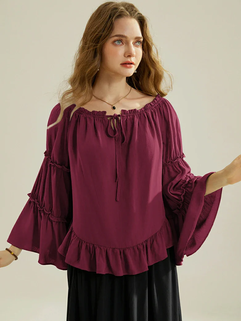Renaissance Off Shoulder Bell Sleeve Peasant Tops - Image 37