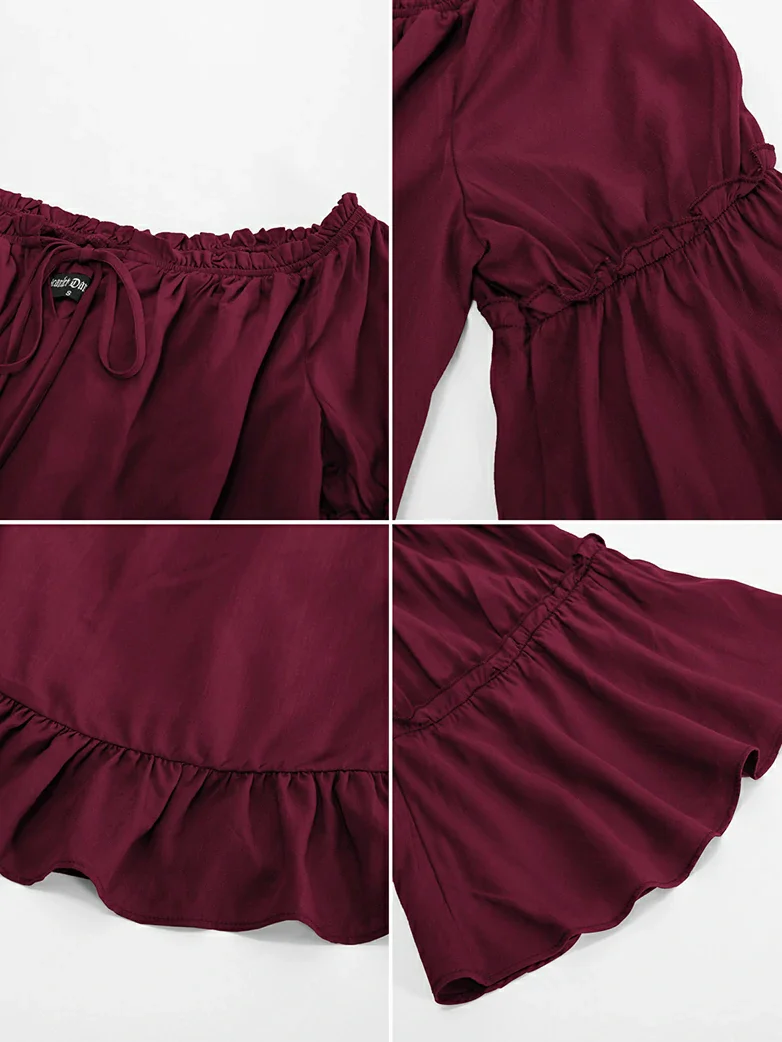 Renaissance Off Shoulder Bell Sleeve Peasant Tops - Image 39