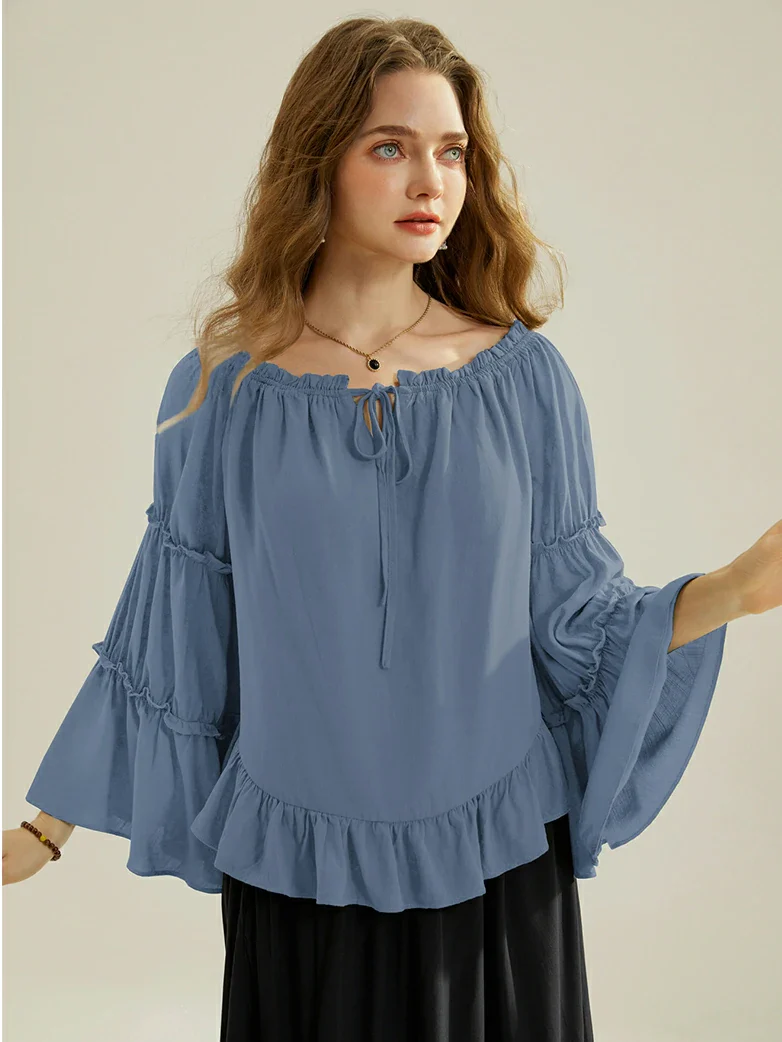 Renaissance Off Shoulder Bell Sleeve Peasant Tops - Image 44