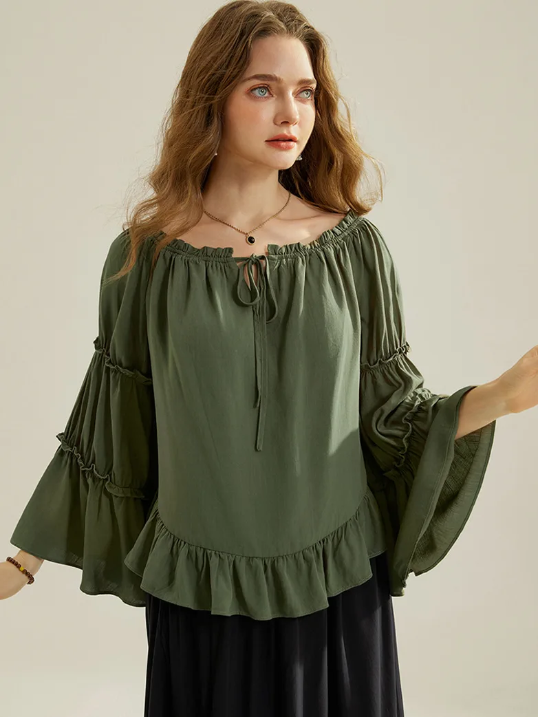 Renaissance Off Shoulder Bell Sleeve Peasant Tops - Image 7