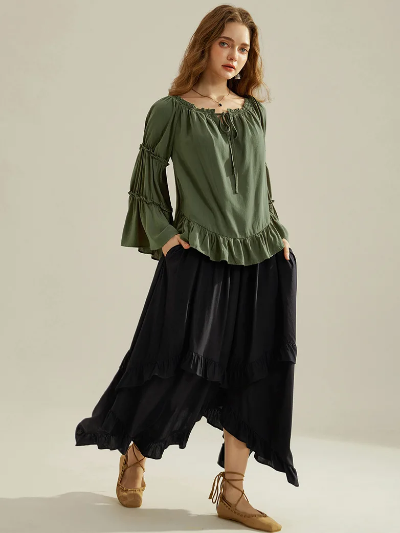 Renaissance Off Shoulder Bell Sleeve Peasant Tops - Image 9