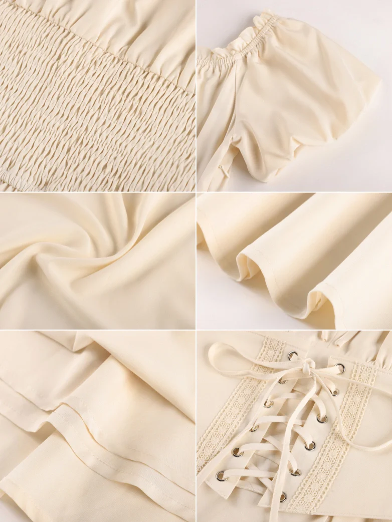 Renaissance Off Shoulder Waist Belt Pockets Dress - Image 10