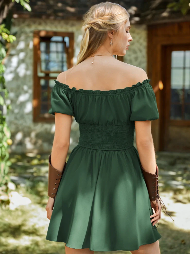 Renaissance Off Shoulder Waist Belt Pockets Dress - Image 14