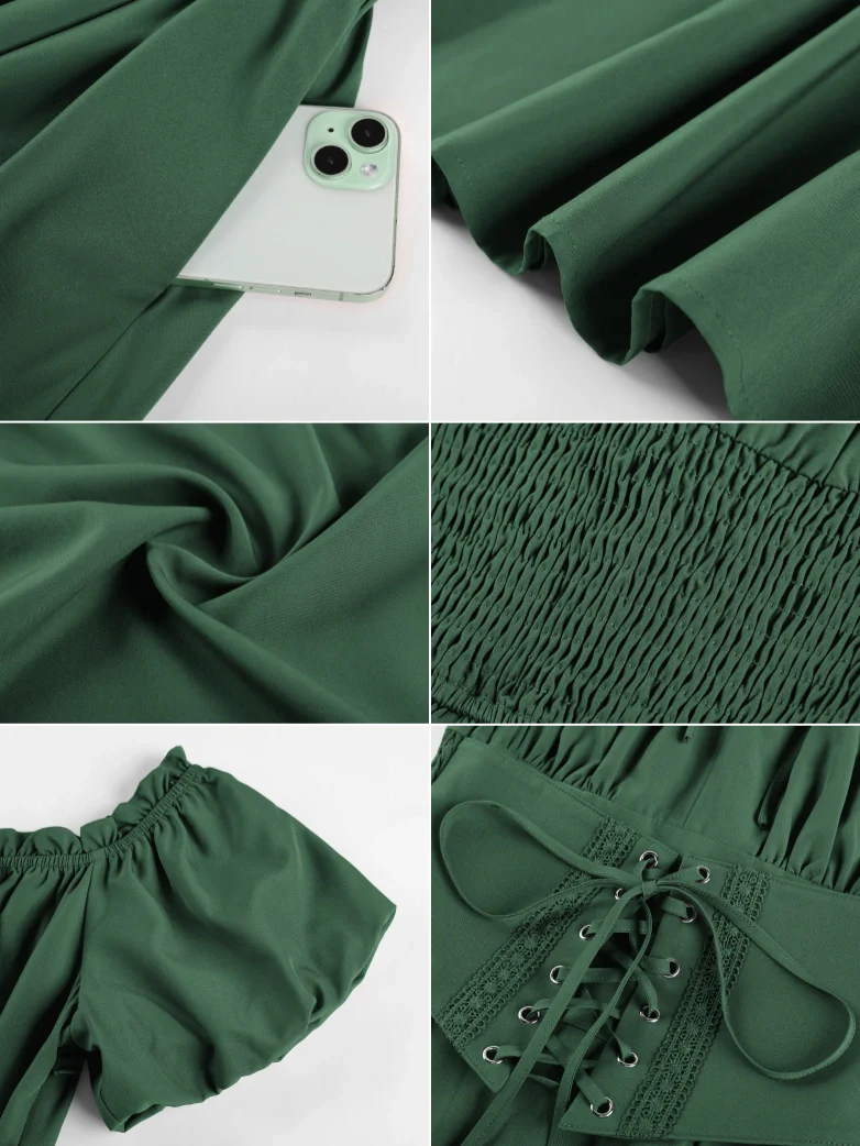 Renaissance Off Shoulder Waist Belt Pockets Dress - Image 16