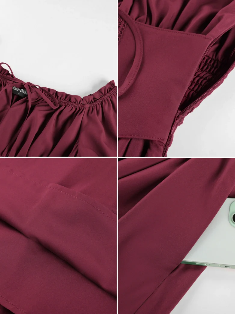 Renaissance Off Shoulder Waist Belt Pockets Dress - Image 20
