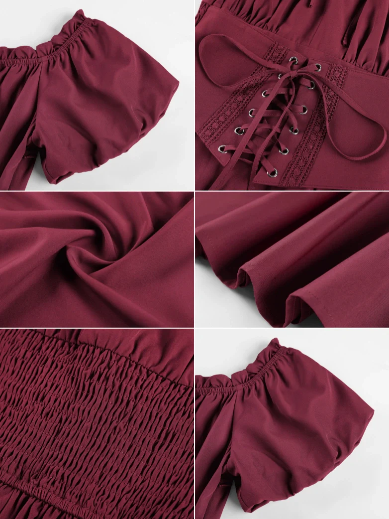 Renaissance Off Shoulder Waist Belt Pockets Dress - Image 21