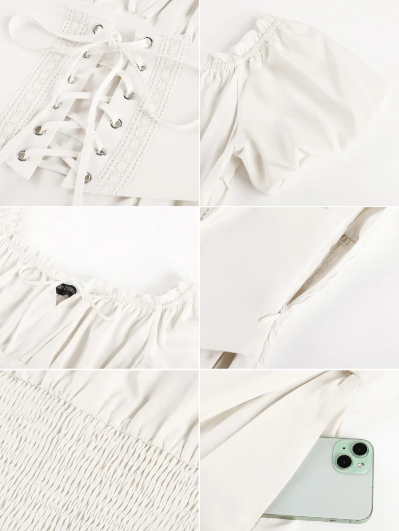 Renaissance Off Shoulder Waist Belt Pockets Dress - Image 45
