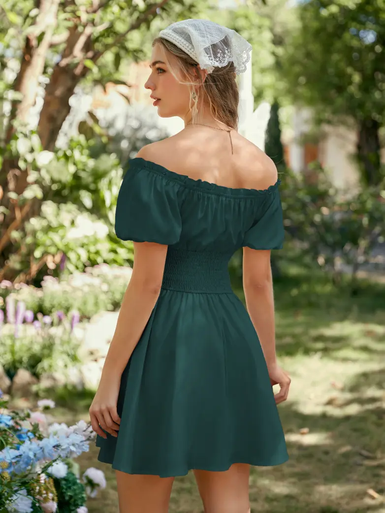 Renaissance Off Shoulder Waist Belt Pockets Dress - Image 52