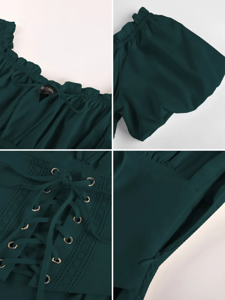 Renaissance Off Shoulder Waist Belt Pockets Dress - Image 55