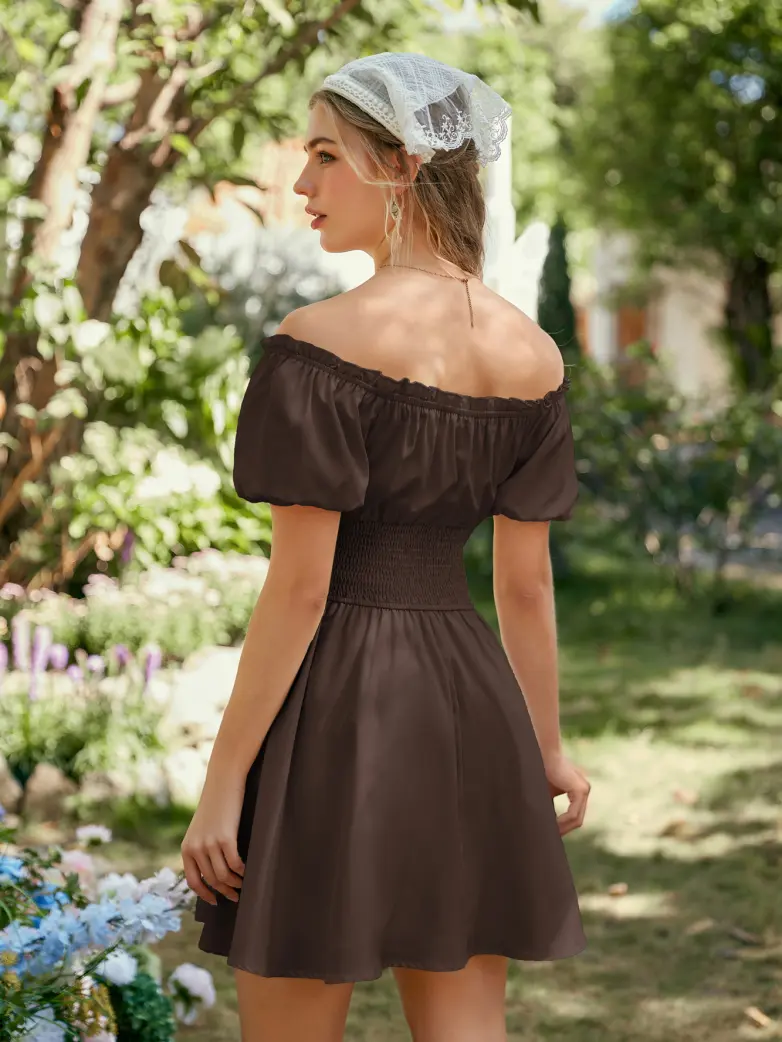 Renaissance Off Shoulder Waist Belt Pockets Dress - Image 60