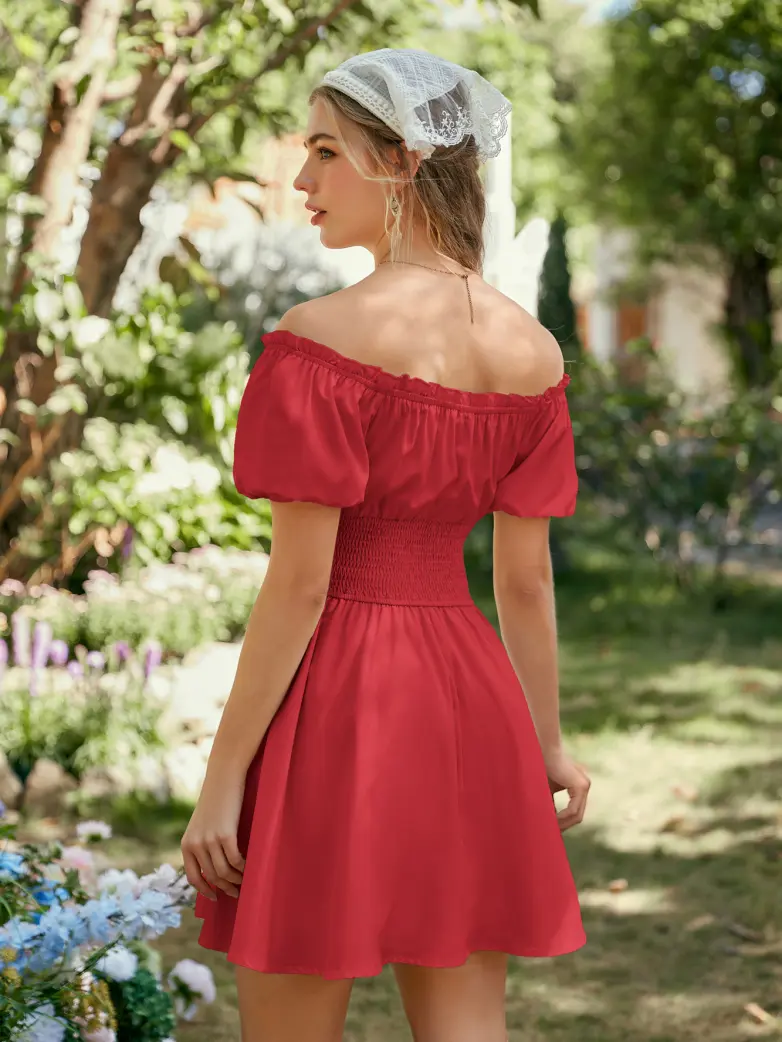 Renaissance Off Shoulder Waist Belt Pockets Dress - Image 66