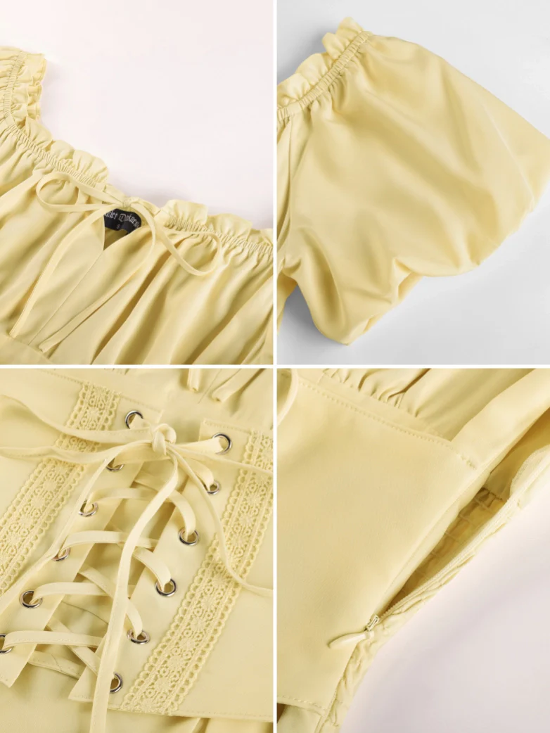 Renaissance Off Shoulder Waist Belt Pockets Dress - Image 79