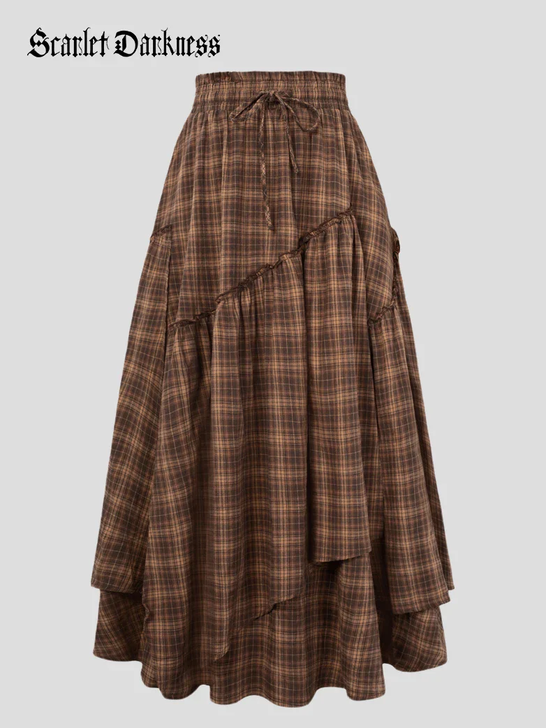 Renaissance X Christmas Plaid  Overlay Pockets Skirt