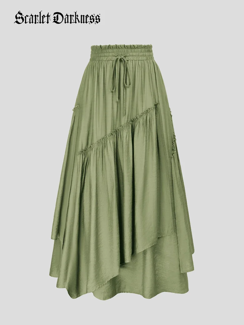 Overlay Drawstring Waist Irregular Hem Renaissance Skirt - Image 10