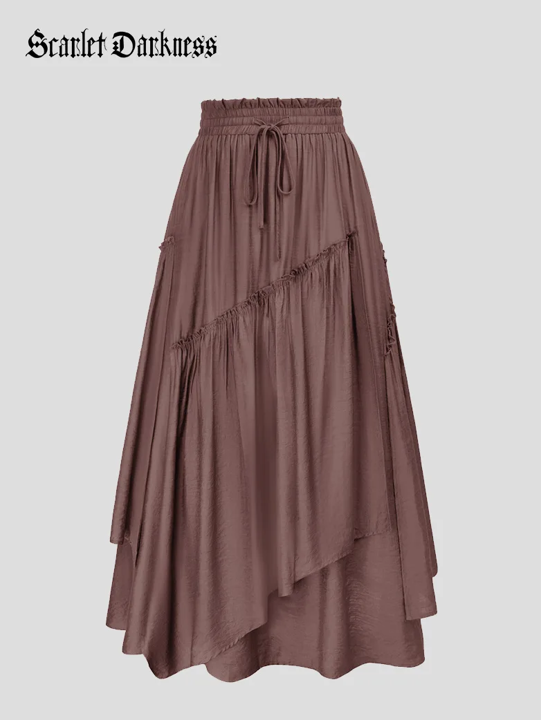 Overlay Drawstring Waist Irregular Hem Renaissance Skirt - Image 36