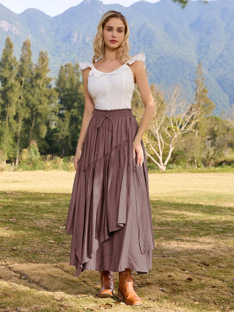 Overlay Drawstring Waist Irregular Hem Renaissance Skirt - Image 37