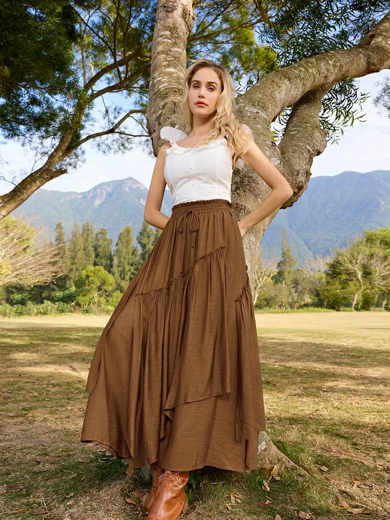 Overlay Drawstring Waist Irregular Hem Renaissance Skirt - Image 49