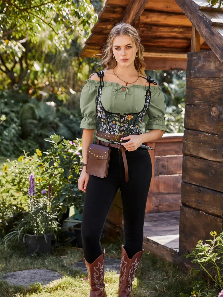 Women Classic Renaissance Peasant Cotton Tops - Image 8