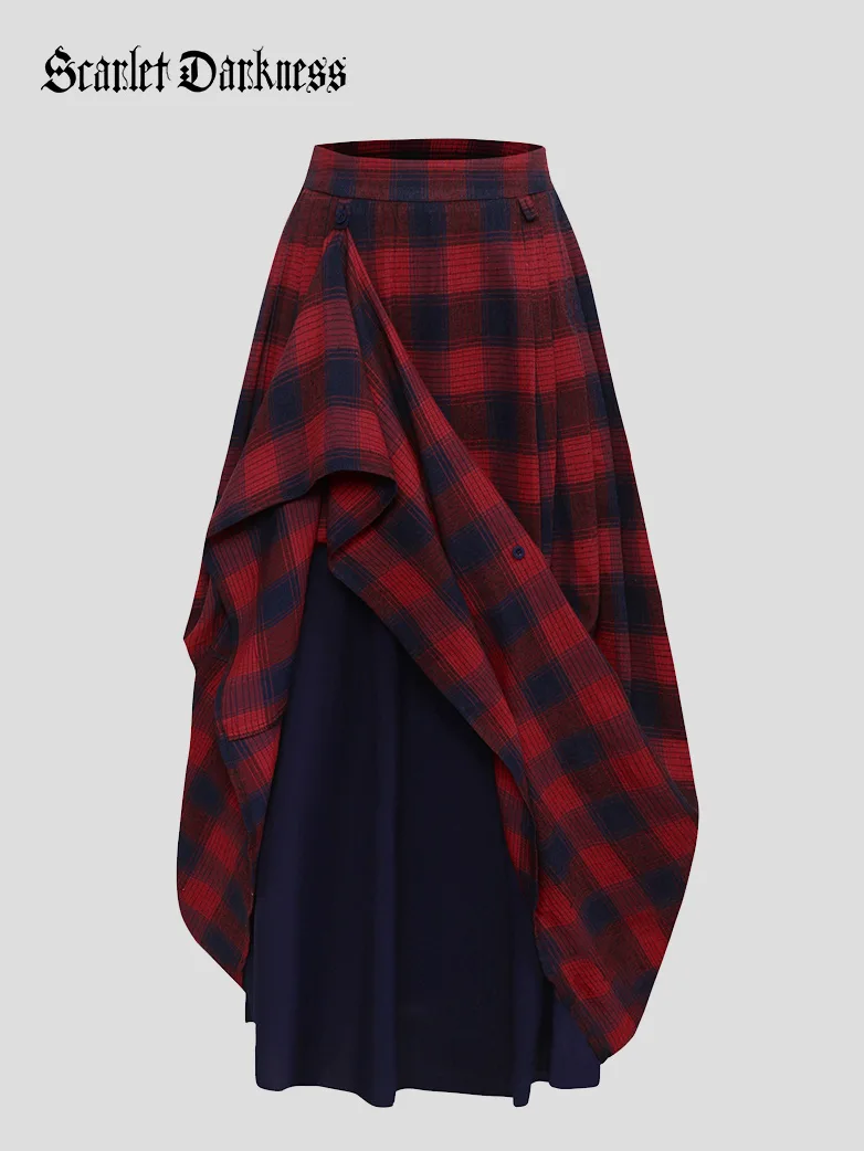 Renaissance Plaided Buckle up Maxi Skirt