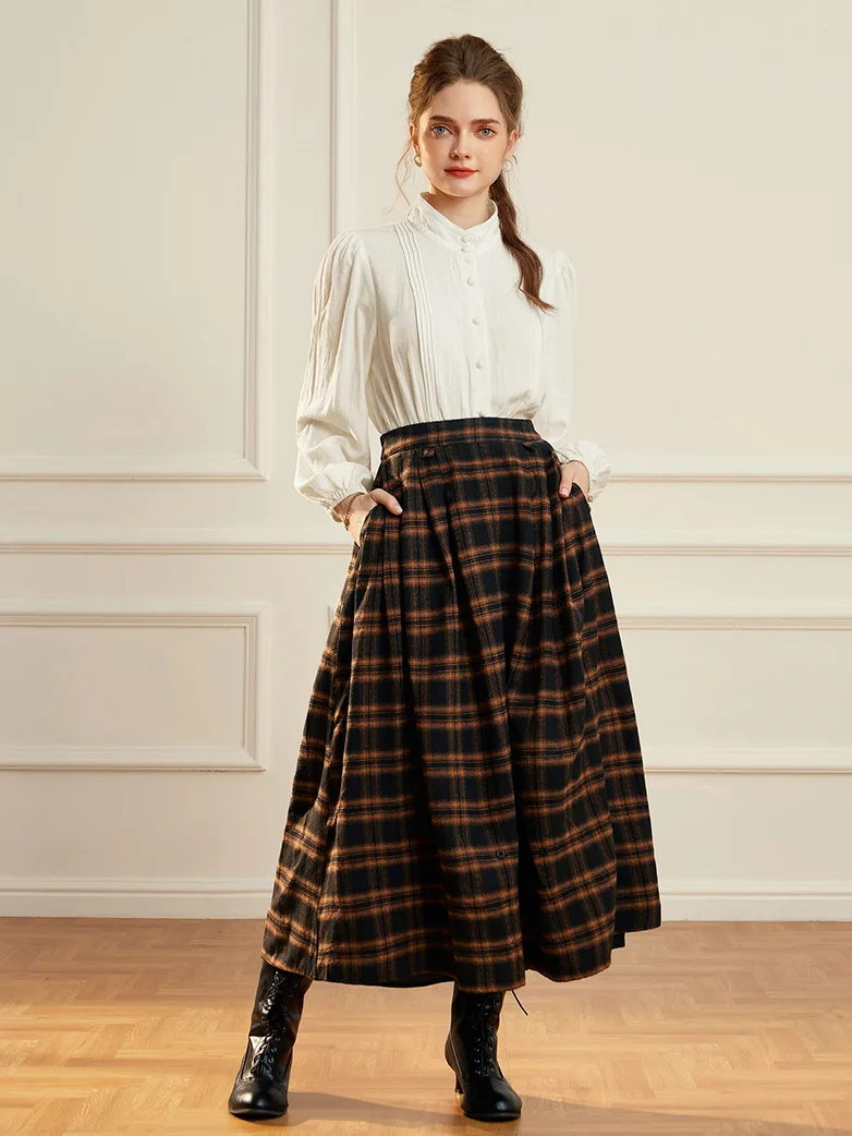 Renaissance Plaided Buckle up Maxi Skirt - Image 18