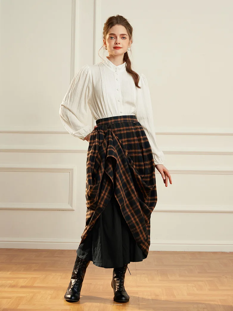 Renaissance Plaided Buckle up Maxi Skirt - Image 19