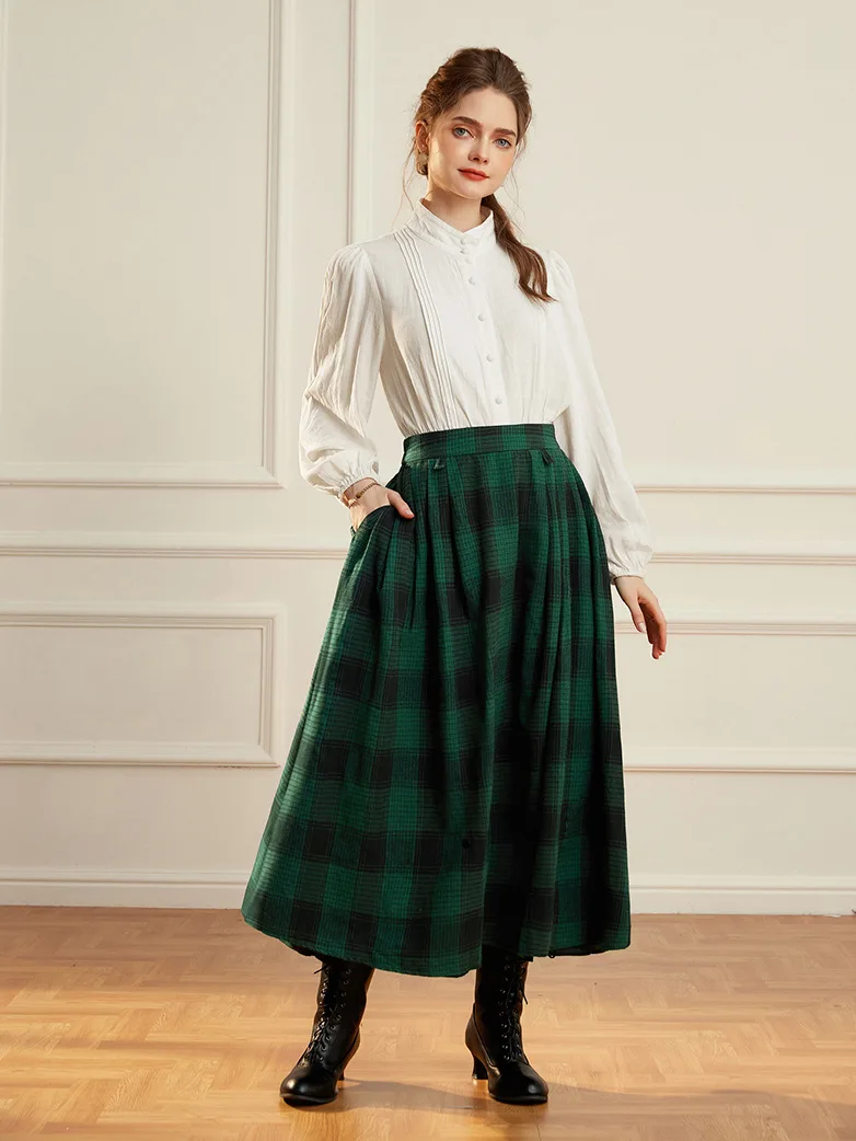 Renaissance Plaided Buckle up Maxi Skirt - Image 32