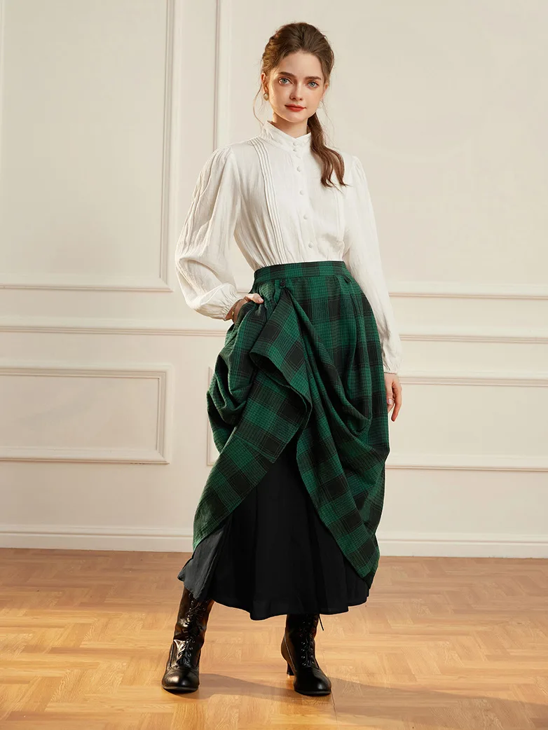 Renaissance Plaided Buckle up Maxi Skirt - Image 33