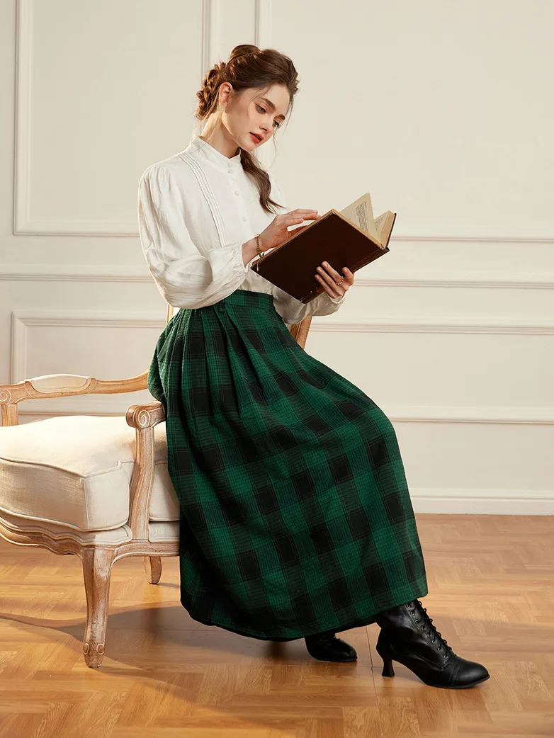 Renaissance Plaided Buckle up Maxi Skirt - Image 34