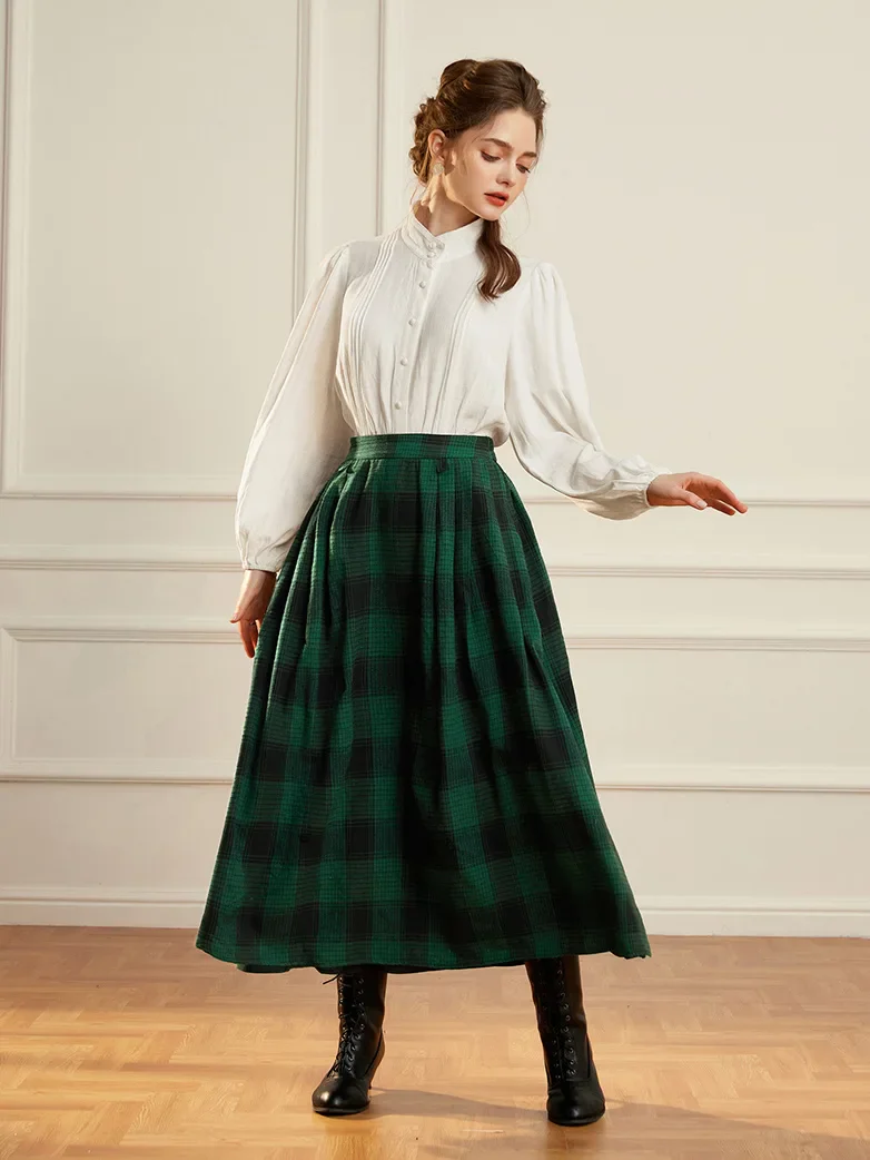 Renaissance Plaided Buckle up Maxi Skirt - Image 35