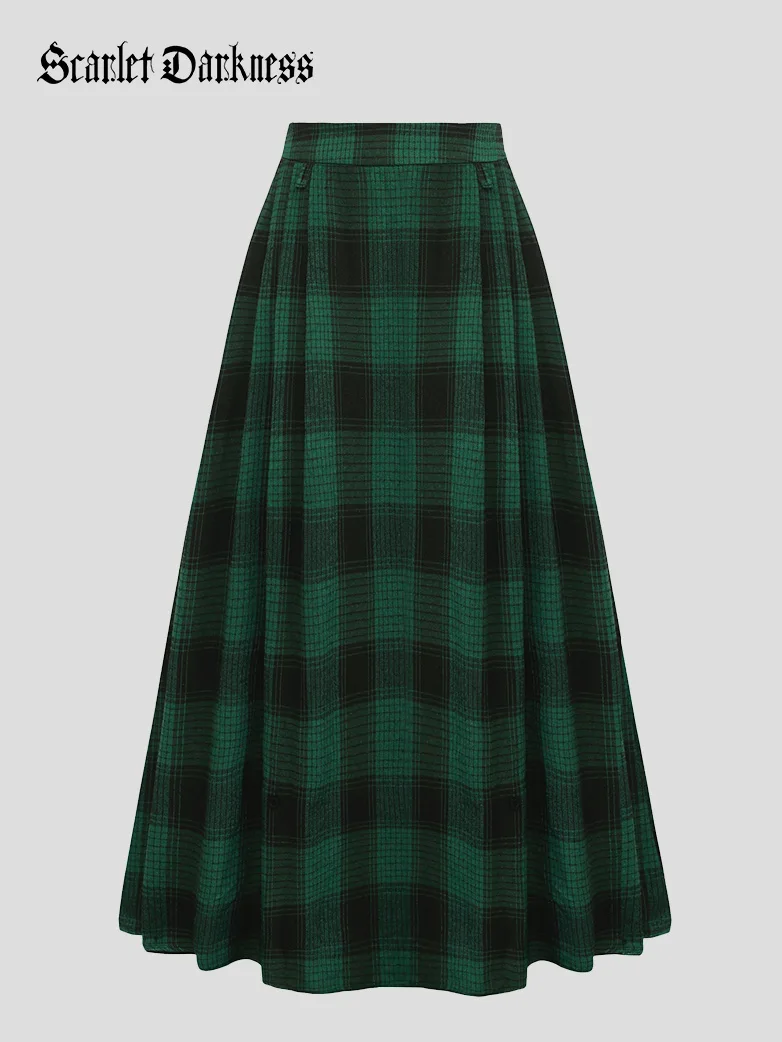 Renaissance Plaided Buckle up Maxi Skirt - Image 36