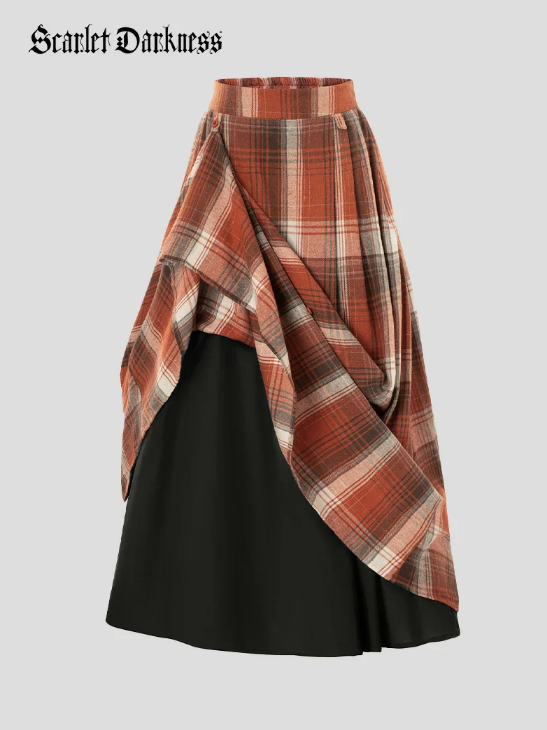 Renaissance Plaided Buckle up Maxi Skirt - Image 42