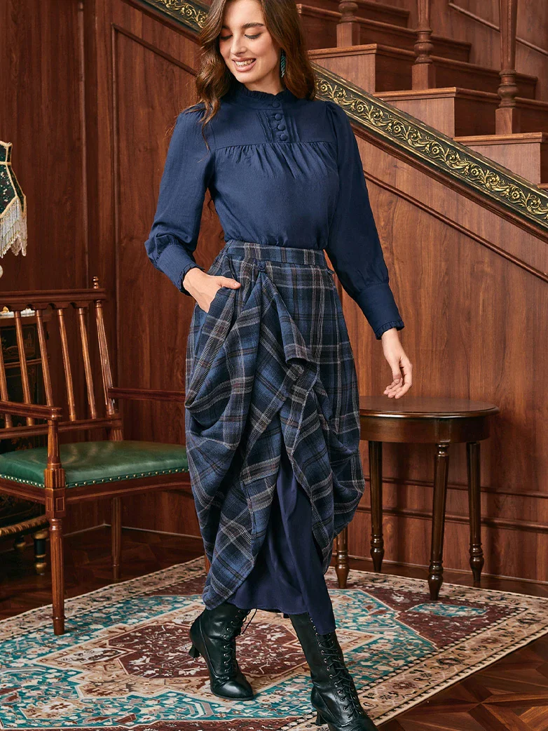 Renaissance Plaided Buckle up Maxi Skirt - Image 8