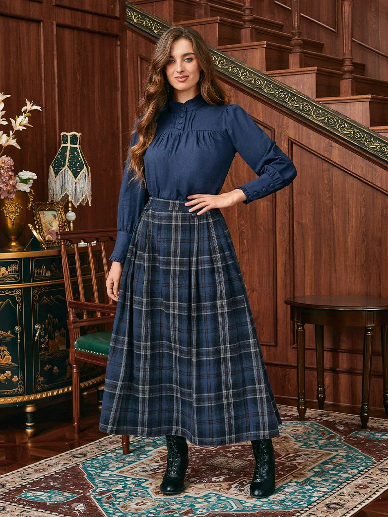 Renaissance Plaided Buckle up Maxi Skirt - Image 9