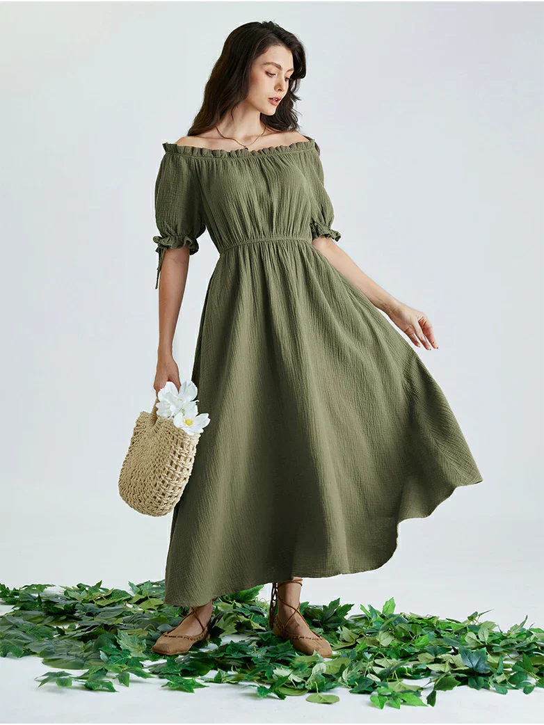 Renaissance Cotton Off Shoulder Pocket Dress - Image 10